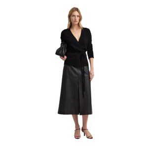 G Label Goop Samira Leather Midi Skirt Womens 12 Black Paneled A-Line High Rise